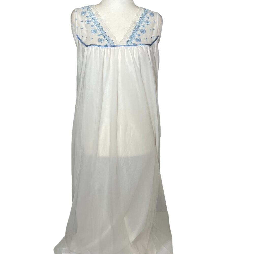 Deena Vtg Negligee Gown Maxi Chiffon Overlay Blue Embroidery Wedding 50's Large